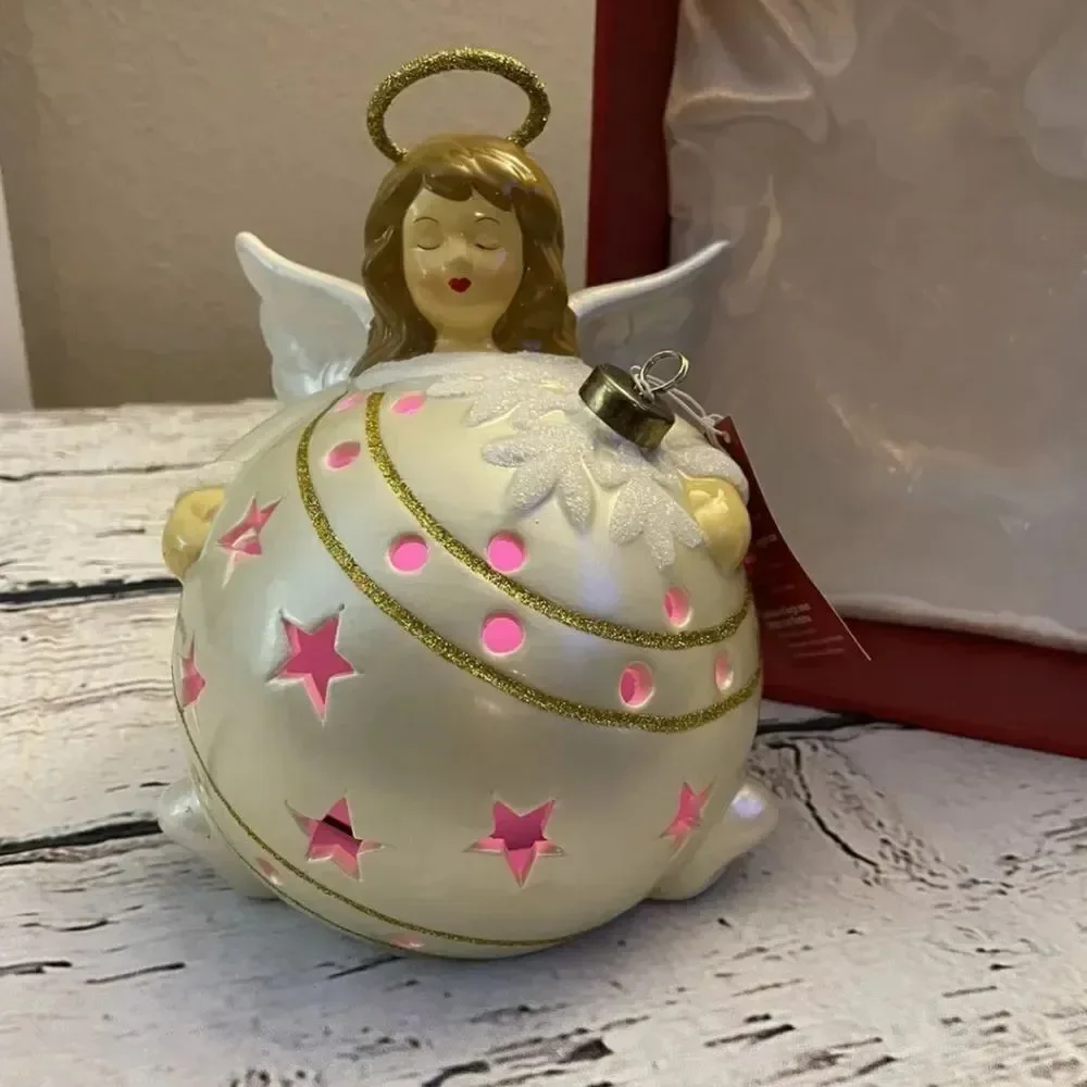 Home Reflections Light Up & Color Change Angel Christmas Ball Ceramic Decor
